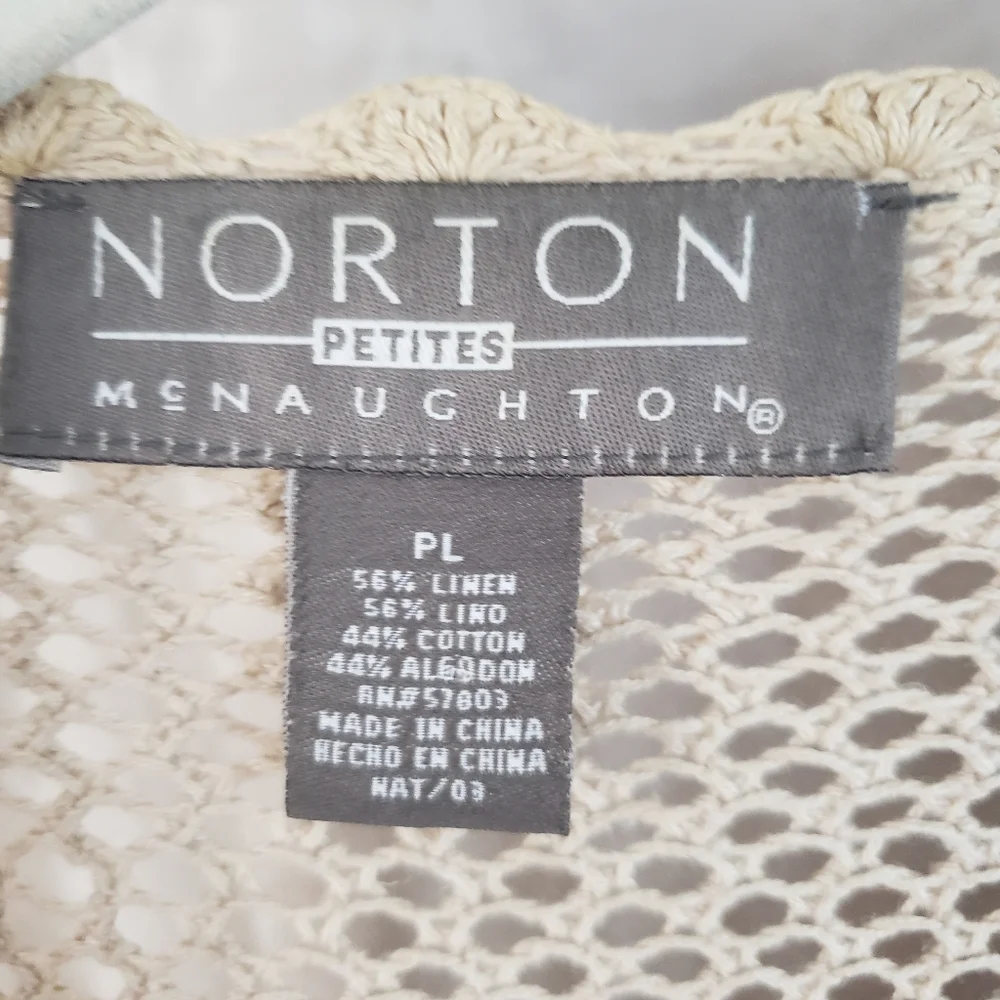 NWOT Norton tan linen crocheted floral cardigan sweater Womens Medium - Picture 5 of 6